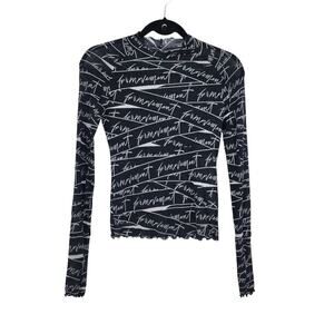 Free People Printed Top Lyocell/Elastane Blend Black/White Script Size XS